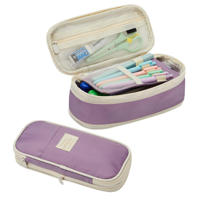 Purple Large Capacity Expandable Pencil Case