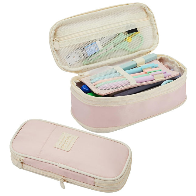 Pink Large Capacity Expandable Pencil Case