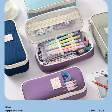 Light Blue Large Capacity Expandable Pencil Case - Multi-Compartment Student Stationery Pouch (Only with pencil case)