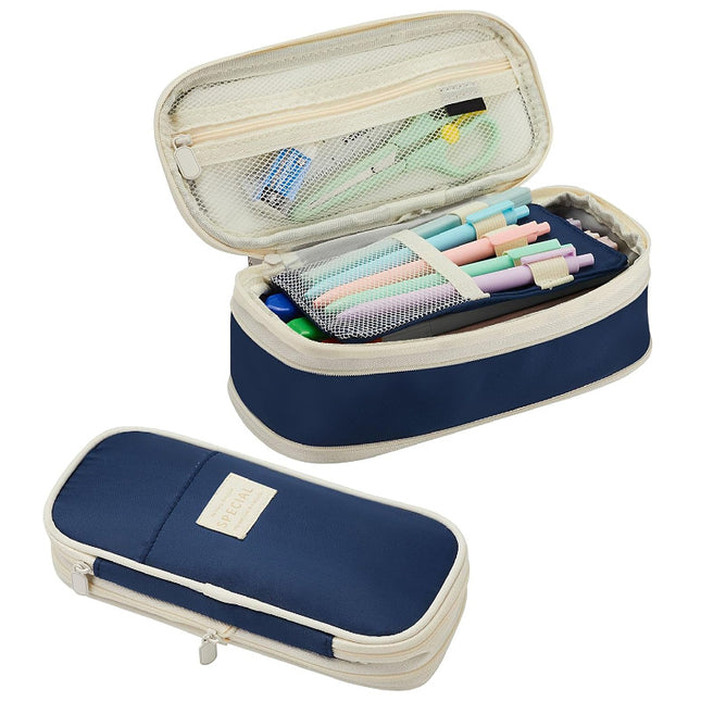 Dark Blue Large Capacity Expandable Pencil Case