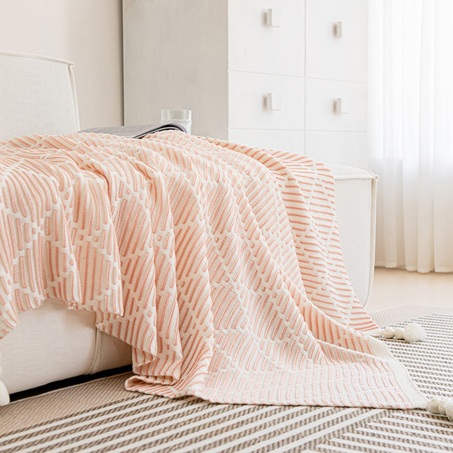 Pink and Beige Diamond Pattern Soft Cozy Knit Throw Blanket with Tassels