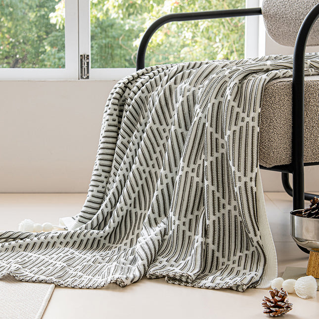 Grey and Beige Diamond Pattern Soft Cozy Knit Throw Blanket with Tassels