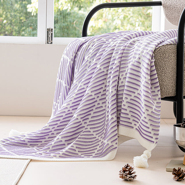 Purple and Beige Diamond Pattern Soft Cozy Knit Throw Blanket with V888-ELOSUNG27325