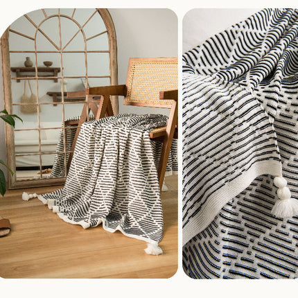 Brown and Beige Diamond Pattern Soft Cozy Knit Throw Blanket with Tassels - Geometric Pattern Lightweight Acrylic Blanket for Sofa Couch Bed, 130x150cm