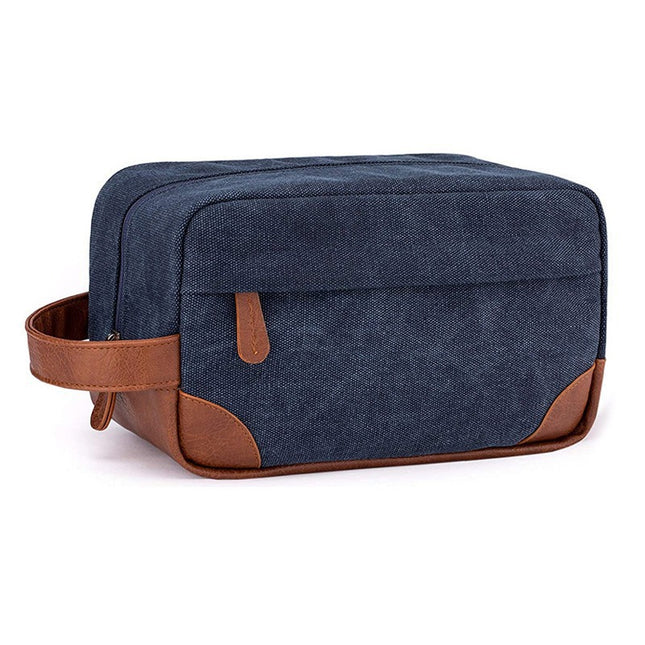 Dark Blue And Brown Men's Canvas Toiletry Bag