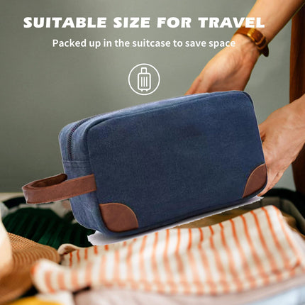 Grey And Brown Men's Canvas Toiletry Bag - Large Capacity Water-Resistant Travel Organizer Dopp Kit with Handle