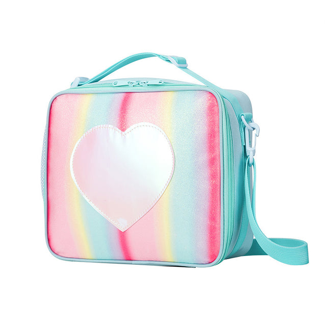 Blue Sparkling Rainbow Heart Insulated Lunch Bag for Kids