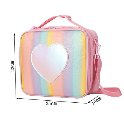 Pink Sparkling Rainbow Heart Insulated Lunch Bag for Kids – design and finish