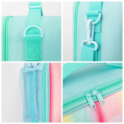 Pink Sparkling Rainbow Heart Insulated Lunch Bag for Kids – product perspective
