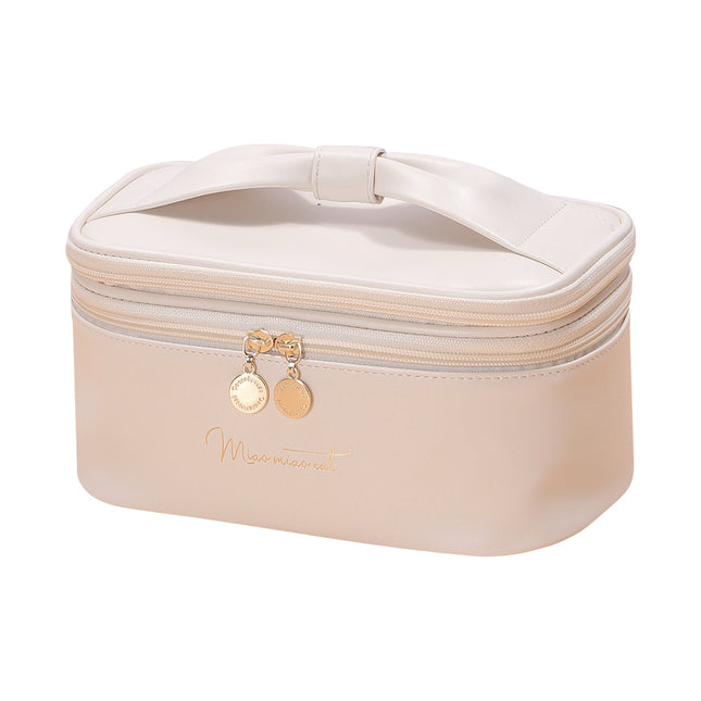Beige Stylish PU Leather Makeup Bag