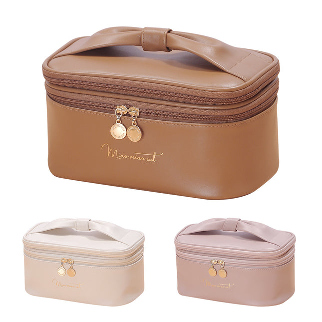 Beige Stylish PU Leather Makeup Bag – product detail