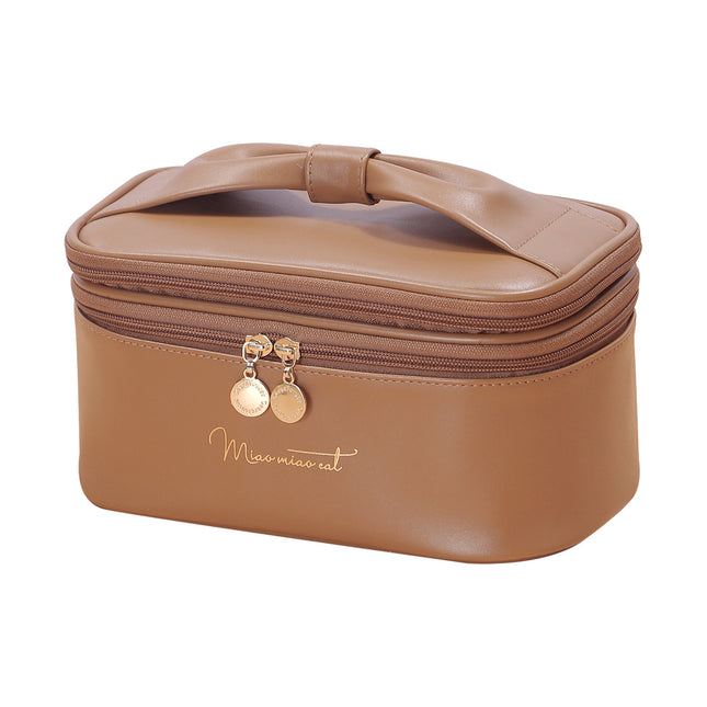 Brown Stylish PU Leather Makeup Bag