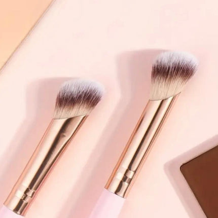 Pink and Glod Versatile 4pc Dual-Ended Makeup Brush Set - Soft Synthetic Bristles for Foundation Blush Contour Concealer