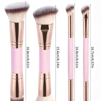 Black and Glod Versatile 4pc Dual-Ended Makeup Brush Set - Soft Synthetic Bristles for Foundation Blush Contour Concealer