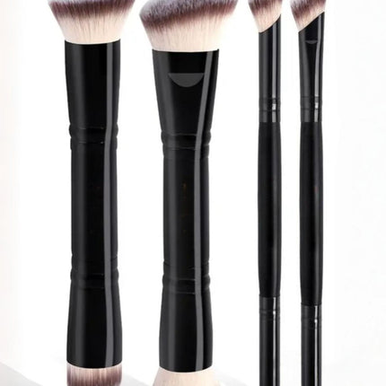 Black Versatile 4pc Dual-Ended Makeup Brush Set - Soft Synthetic Bristles for Foundation Blush Contour Concealer