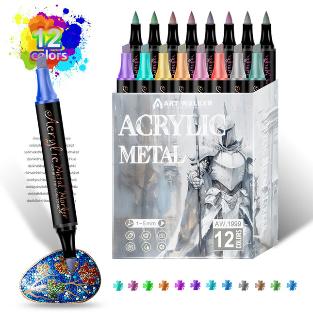 Colorful 12 Colors Dual Tip Metallic Acrylic Paint Pens