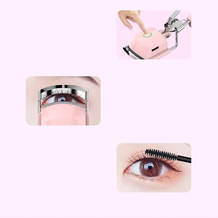 Pink USB-C Rechargeable Heated Eyelash Curler - Gentle Long-Lasting Lift with 2 Temperature Modes & Cute Cat Ear Design