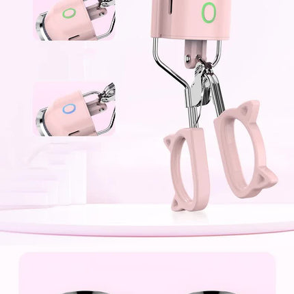 White USB-C Rechargeable Heated Eyelash Curler - Gentle Long-Lasting Lift with 2 Temperature Modes & Cute Cat Ear Design