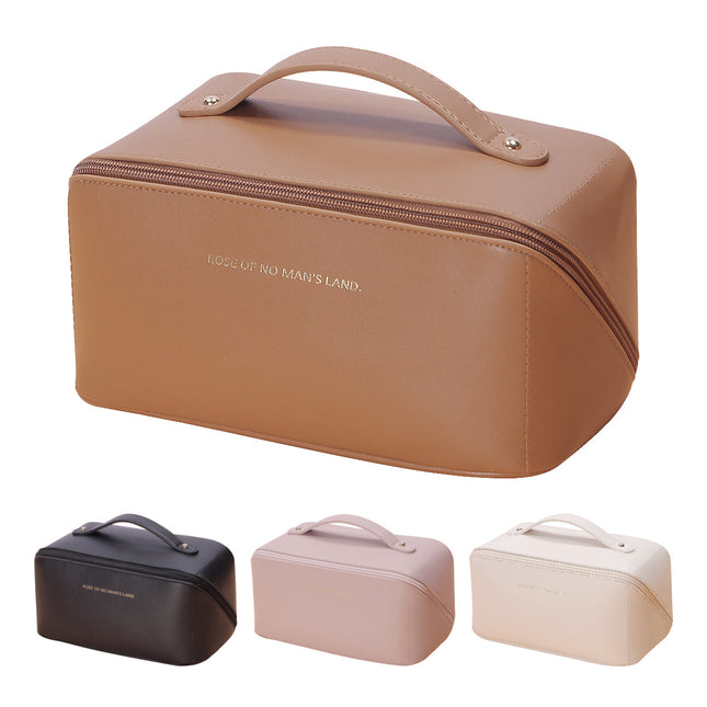Black Elegant PU Leather Makeup Bag & Toiletry Organizer with Detachable Mesh Pouch – product detail