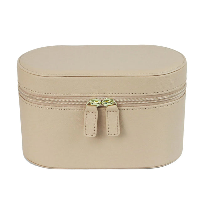 Beige Elegant PU Leather Makeup & Toiletry Bag