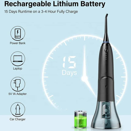 White Advanced Portable Water Flosser - Rechargeable Oral Irrigator, IPX7 Waterproof, 4 Cleaning Modes for Deep Dental Care