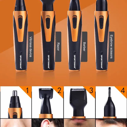 Gold and Black Versatile 4-in-1 USB Rechargeable Men's Grooming Kit - Precision Nose, Ear, Eyebrow Trimmer & Detail Shaver