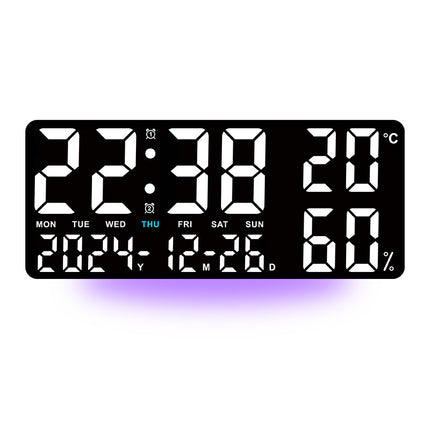 Black Background With White Light Sleek Large LED Digital Wall & Desk Clock