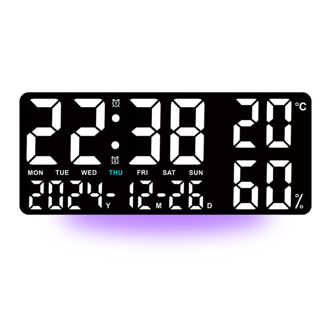 Black Background With White Light Sleek Large LED Digital Wall & Desk Clock