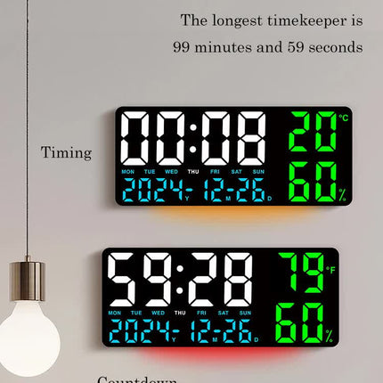 Black Background With White Light Sleek Large LED Digital Wall & Desk Clock – product features