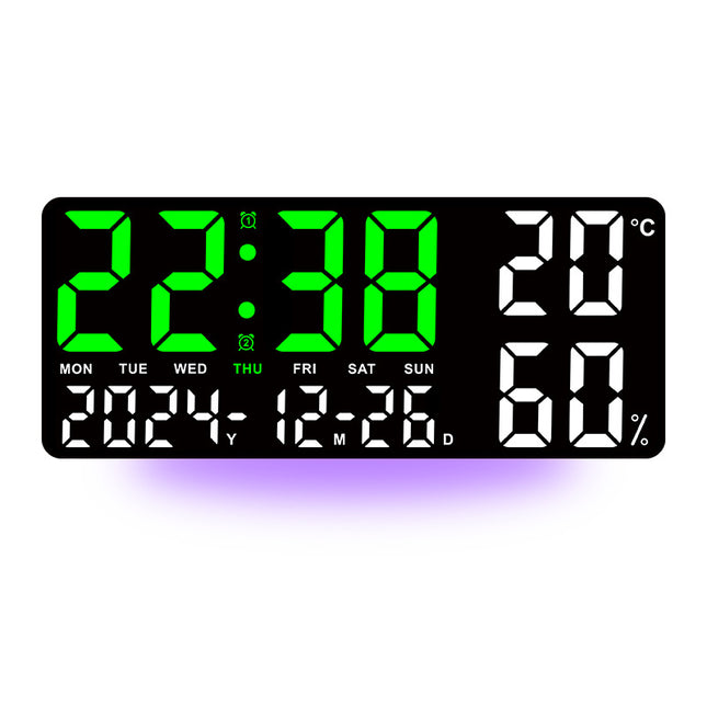 Black Background With Green and White Light Sleek Large LED Digital Wall & Desk Clock