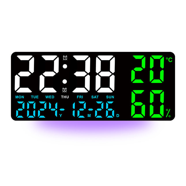Black Background With Blue Green and White Light Sleek Large LED Digital Wall & Desk Clock