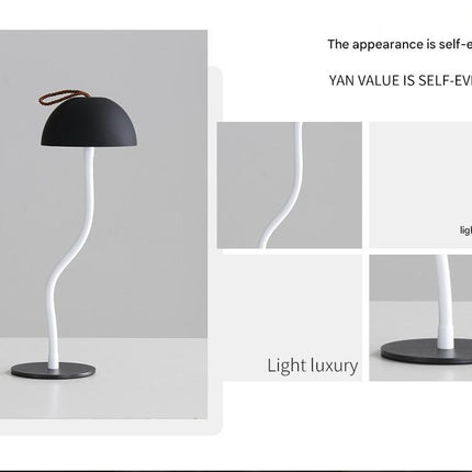 White Sleek Minimalist LED Mushroom Table Lamp - Rechargeable 3-Color Touch Control, Bar & Ambient Light