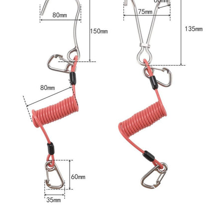 Red Pro 316 Stainless Steel Diving Reef Hook - Single, Double Combo Pack - Current Hook with Coiled Safety Lanyard