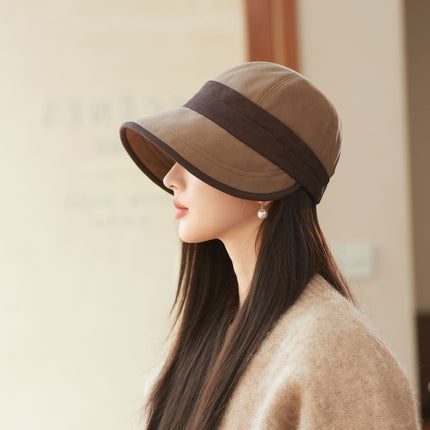 Brown Elegant Warm Bucket Hat - Minimalist Color Block Design, Face-Slimming Style for Autumn & Winter