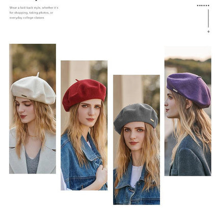 Brown Elegant Wool Beret - Classic Warm Thick British Style Hat for Autumn & Winter