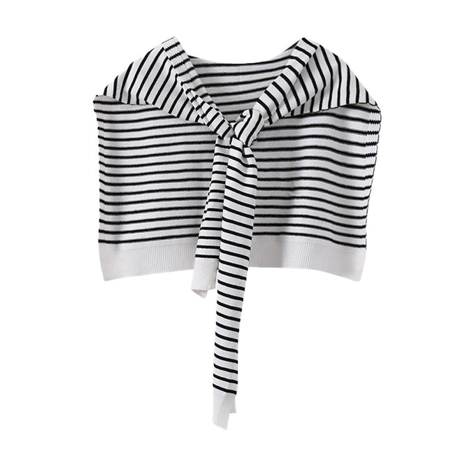 White Chic Striped Knit Tie-Front Shawl