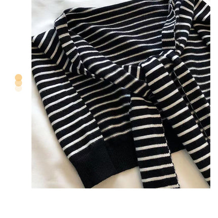 Black Chic Striped Knit Tie-Front Shawl - Lightweight Versatile Layering Capelet for Women