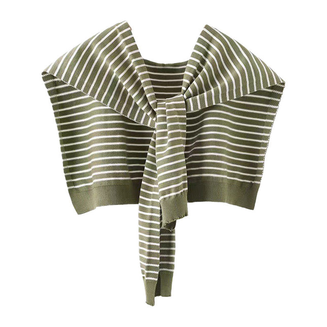 Green Chic Striped Knit Tie-Front Shawl