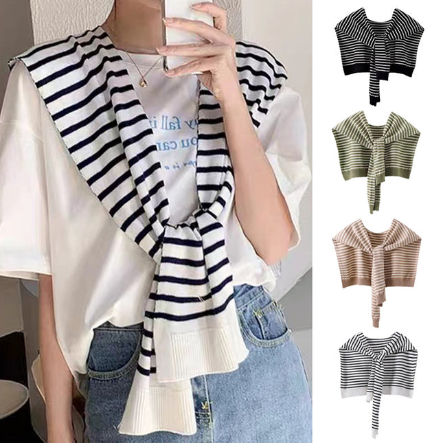 Green Chic Striped Knit Tie-Front Shawl – product detail