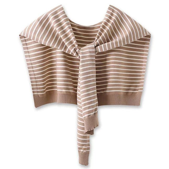 Khaki Chic Striped Knit Tie-Front Shawl