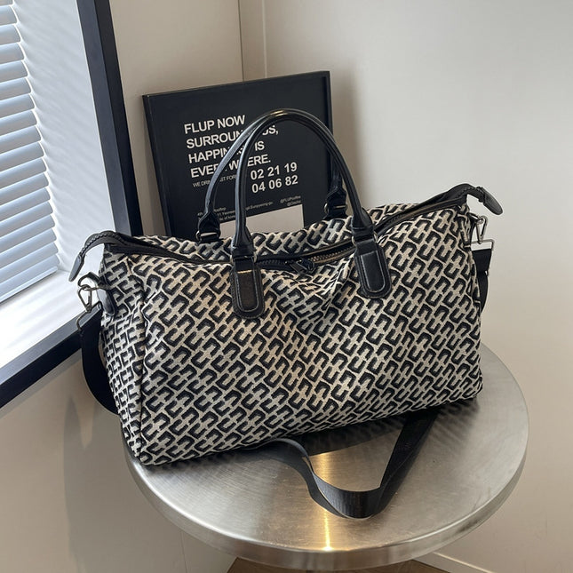 Black Stylish Geometric Pattern Travel Duffel Bag