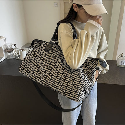 Black Stylish Geometric Pattern Travel Duffel Bag - Large Capacity Lightweight Weekender & Gym Bag