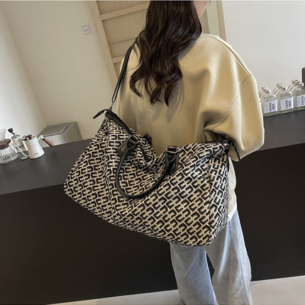Black Stylish Geometric Pattern Travel Duffel Bag - Large Capacity Lightweight Weekender & Gym Bag