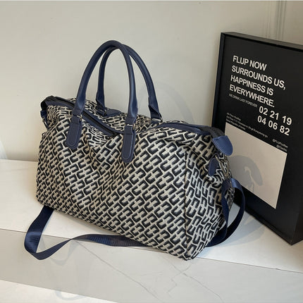 Black Stylish Geometric Pattern Travel Duffel Bag - Large Capacity Lightweight Weekender & Gym Bag