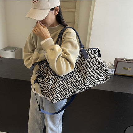 Dark Blue Stylish Geometric Pattern Travel Duffel Bag - Large Capacity Lightweight Weekender & Gym Bag
