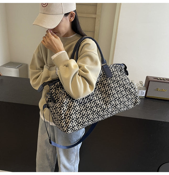 Dark Blue Stylish Geometric Pattern Travel Duffel Bag – product detail