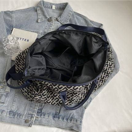 Dark Blue Stylish Geometric Pattern Travel Duffel Bag - Large Capacity Lightweight Weekender & Gym Bag