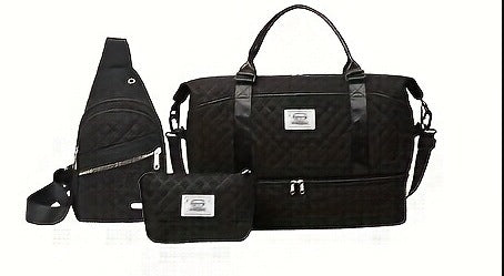Black Chic 3-Piece Quilted Travel Bag Set