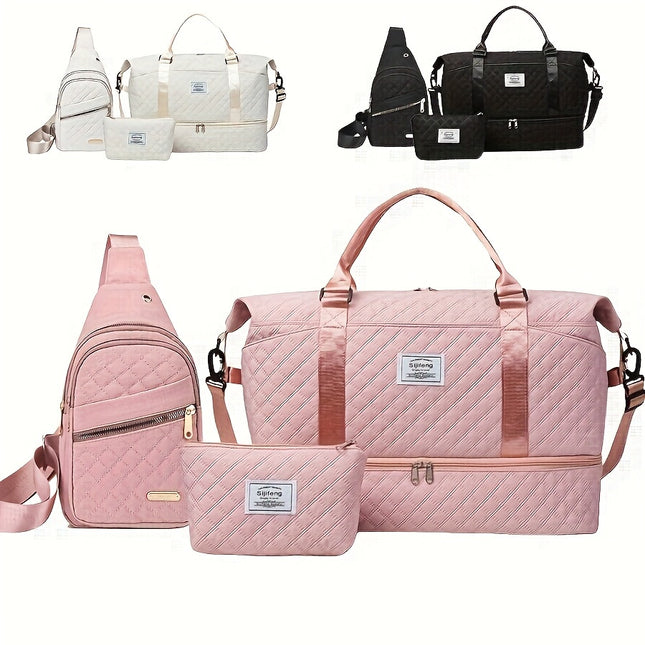 Black Chic 3-Piece Quilted Travel Bag Set – product detail