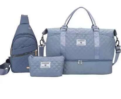 Blue Chic 3-Piece Quilted Travel Bag Set